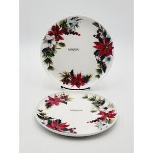 Mikasa Christmas Holiday "HOPE JOY" Poinsettia & Holly Salad Plates Set of 2 NWT
